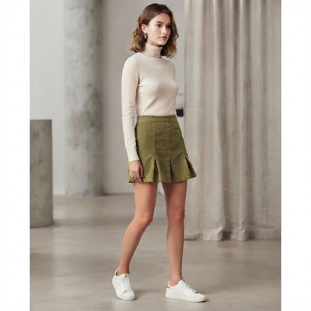 BDG Urban Outfitters Women's Size S Green Corduroy Pleated Mini Skirt Preppy